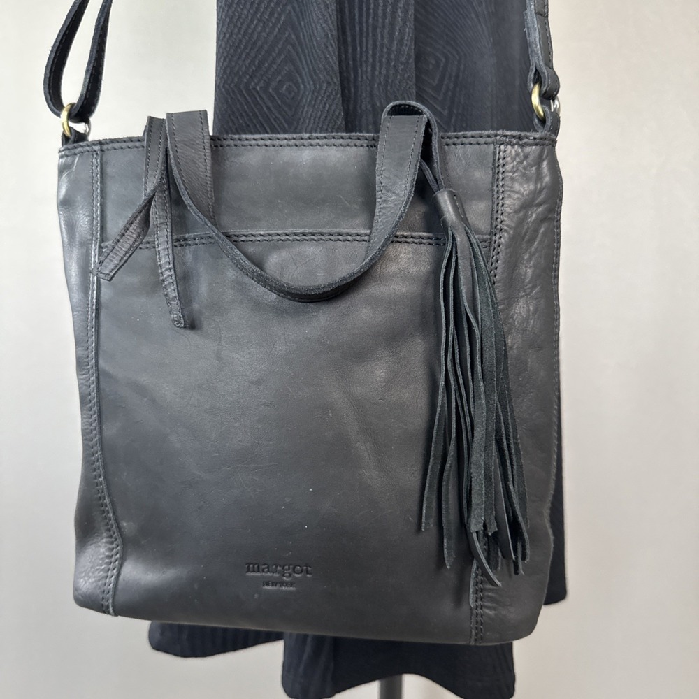 Margot New York Black Leather Crossbody W/ Leather Tassel